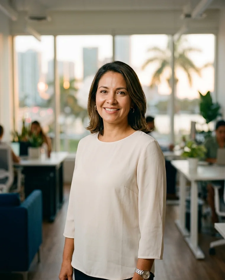 Carolina Duarte, agente de seguros de salud, en su oficina de Miami